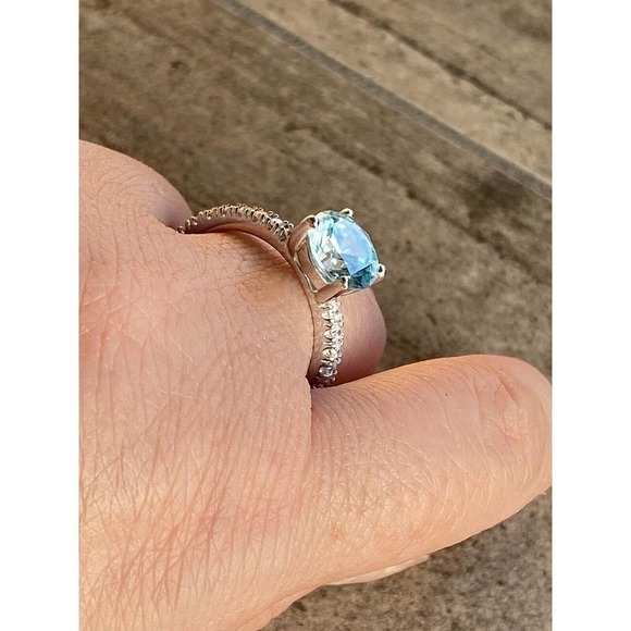 925 BBJ Ring Sterling Silver Aqua Blue Tourmaline & CZs Size 9 4.55g - Picture 4 of 12